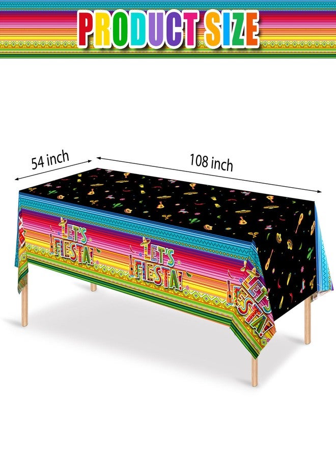 Oudain 6 Pcs Mexican Fiesta Tablecloth Cinco De Mayo Table Cover Let's Fiesta Disposable Plastic Colorful Striped Table Cloth for Taco Mexican Party Supplies Birthday Wedding Decor,108 x 54 Inch - Image 2